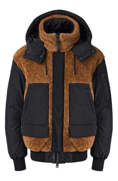 Shop Mackage Viggo Water Resistant Faux Shearling Hooded Jacket In Black