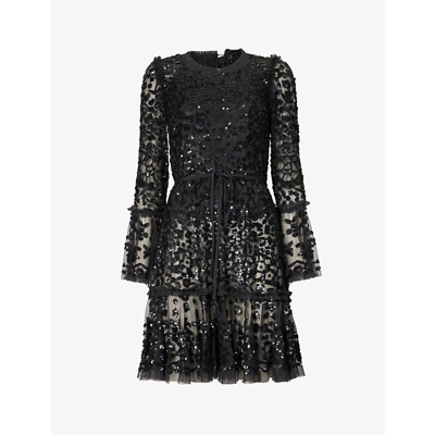 Shop Needle & Thread Needle And Thread Women's Graphite Annie Sequin-embellished Recycled-polyester Mini Dress