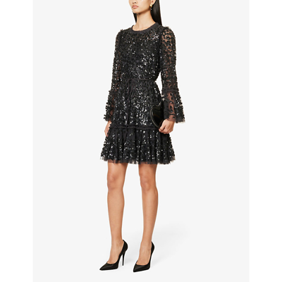 Shop Needle & Thread Needle And Thread Women's Graphite Annie Sequin-embellished Recycled-polyester Mini Dress
