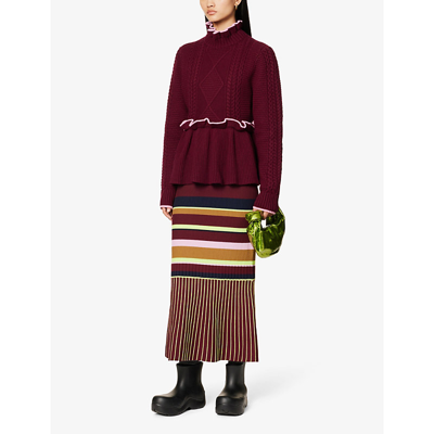 Shop Brøgger Brogger Women's Burgundy Cable-knit Wool And Cashmere-blend Jumper