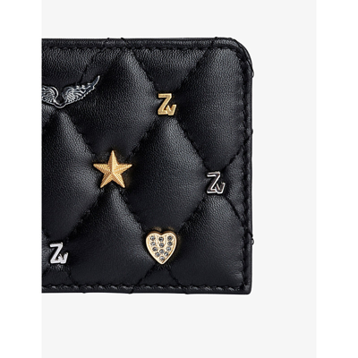 Shop Zadig & Voltaire Zadig&voltaire Womens Noir Charm-detail Quilted-leather Pass Card Holder