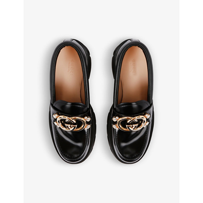 Shop Gucci Womens Black Romance Gg-embellished Leather Loafers
