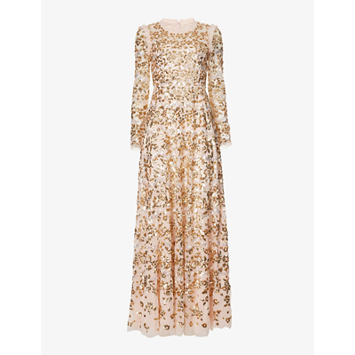 Shop Needle & Thread Alicia Sequin-embellished Recycled Polyester Gown In Petal Pink Gold