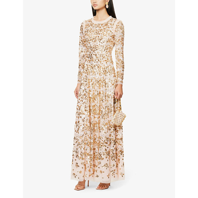 Needle & Thread Sequinned Alicia Gown In Petal Pink Gold