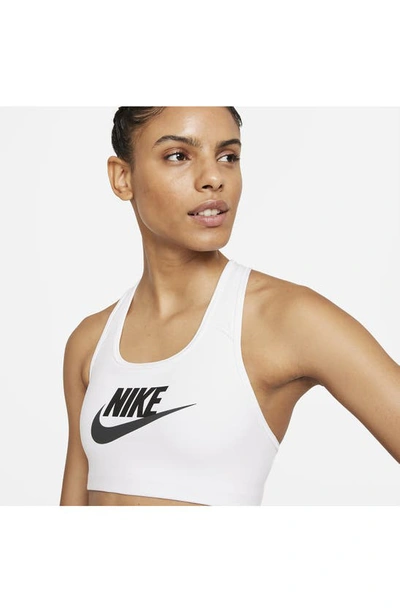 Shop Nike Dri-fit Medium Support Graphic Sports Bra In White/ Black/ Dark Smoke Grey