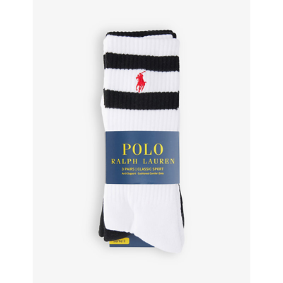 Polo Ralph Lauren Logo-embroidered Striped Stretch-woven Socks Pack Of  Three In Blk/htrh Gr/white | ModeSens