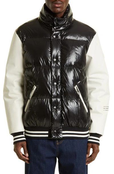 Shop Moncler Genius Quinlan Down Varsity Jacket In Black/ White