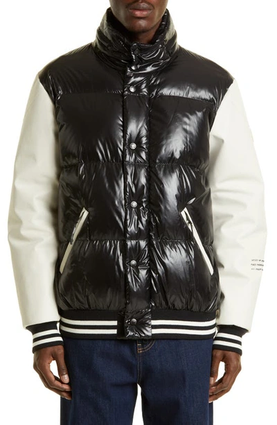 Moncler Genius 7 Moncler Frgmt Hiroshi Fujiwara Quinlan Quilted Shell And Leather Down Jacket In Black/ White
