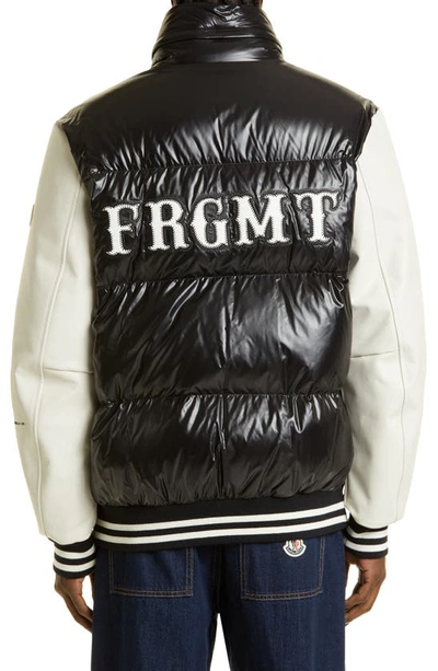 Shop Moncler Genius Quinlan Down Varsity Jacket In Black/ White