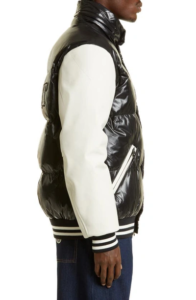 Shop Moncler Genius Quinlan Down Varsity Jacket In Black/ White