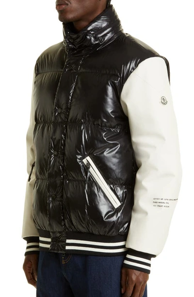 Shop Moncler Genius Quinlan Down Varsity Jacket In Black/ White