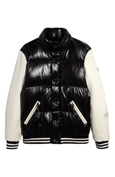 Shop Moncler Genius Quinlan Down Varsity Jacket In Black/ White