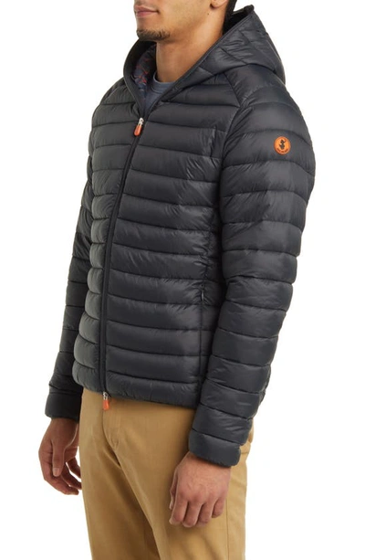 Save The Duck Alexander Ecological Black Down Jacket Man In Green Black Lining Tartan