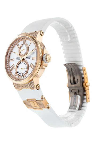 Shop Watchfinder & Co. Ulysse Nardin  Marine Chronometer Rubber Strap Watch In Rose Gold Set With Diamonds