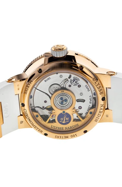 Shop Watchfinder & Co. Ulysse Nardin  Marine Chronometer Rubber Strap Watch In Rose Gold Set With Diamonds
