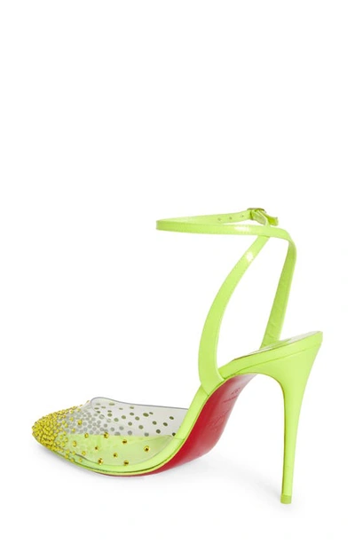 Shop Christian Louboutin Spikaqueen Crystal Pointed Toe Ankle Strap Pump In Fluo Yellow