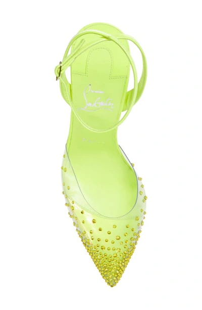 Shop Christian Louboutin Spikaqueen Crystal Pointed Toe Ankle Strap Pump In Fluo Yellow