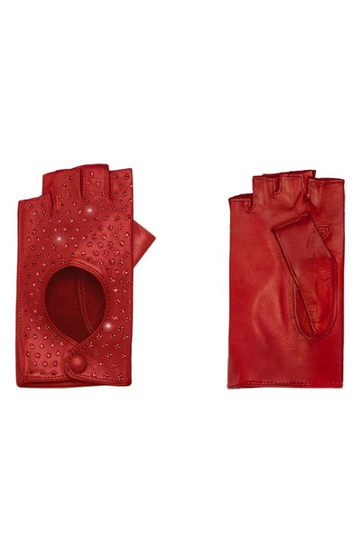 Shop Seymoure Leather & Crystal Fingerless Driving Gloves In Red