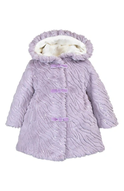 Shop Widgeon Kids' Sequin Hooded Faux Fur Coat In Purple Rain