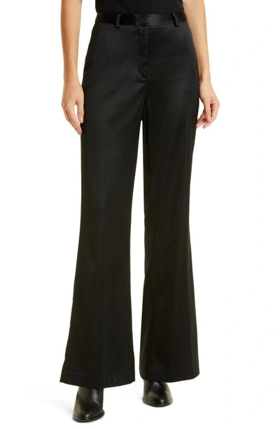Shop Donna Karan Satin Flare Pants In Black