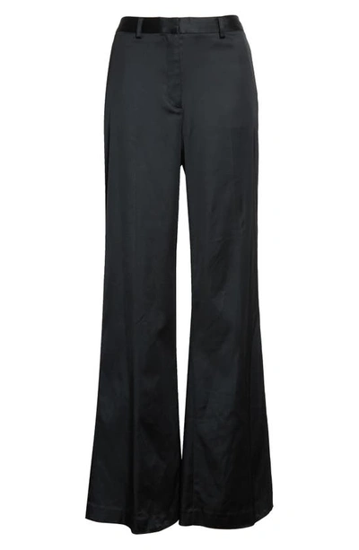 Shop Donna Karan Satin Flare Pants In Black