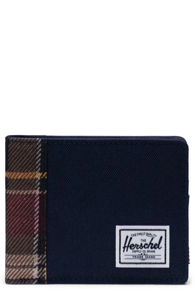 Shop Herschel Supply Co Roy Rfid Wallet In Peacoat/ Peacoat Plaid