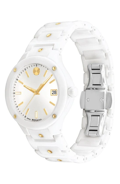 Shop Movado Se Ceramic Bracelet Watch, 32mm In White