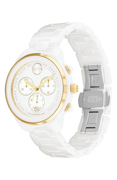 Shop Movado Bold Verso Chronograph Ceramic Bracelet Watch, 40mm In White