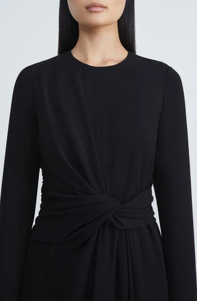 Shop Lafayette 148 Twist Waist Long Sleeve Finesse Crepe Midi Dress In Black