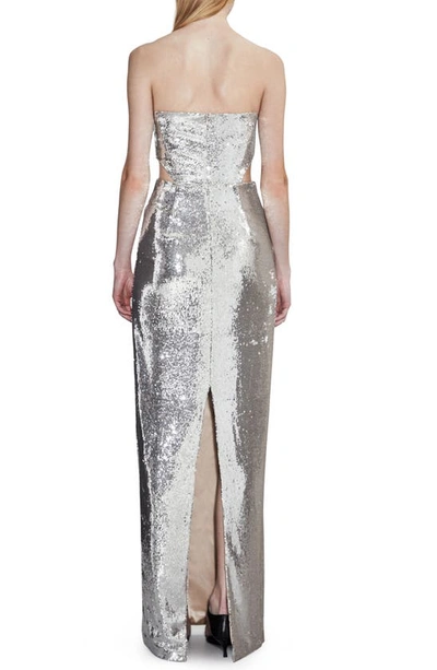 Shop Et Ochs Ava Sequin Strapless Cutout Gown In Silver/ Nude