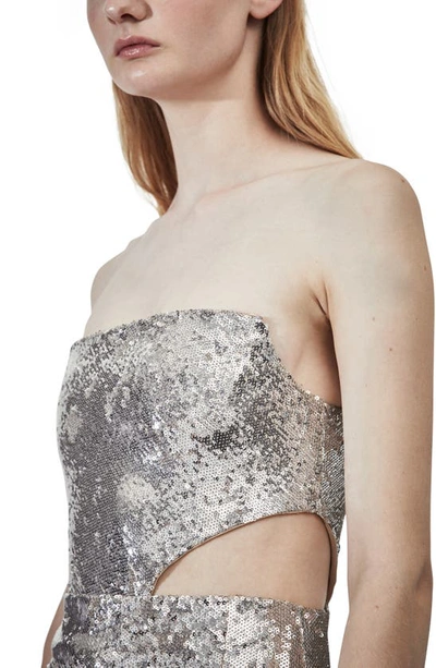 Shop Et Ochs Ava Sequin Strapless Cutout Gown In Silver/ Nude