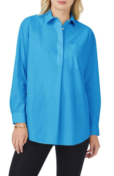 Shop Foxcroft Lacey Non-iron Popover Tunic Top In Blue Breeze