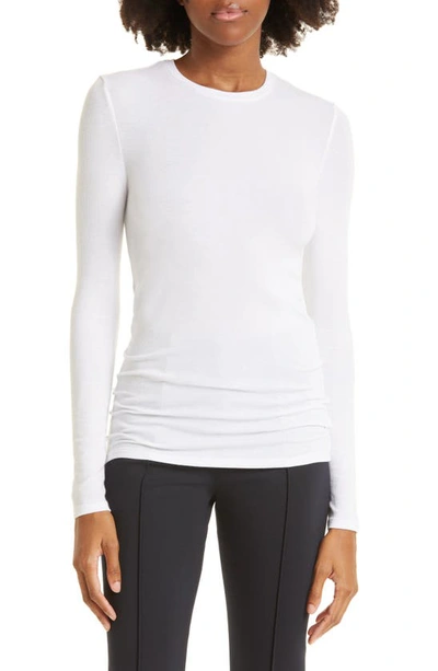 Shop Atm Anthony Thomas Melillo Ribbed Crewneck Long Sleeve Top In White