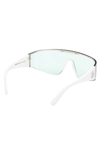 Shop Moncler Ombrate Shield Sunglasses In White/ Palladium / Aqua