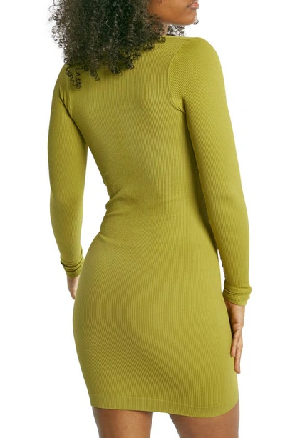 Shop Bdg Urban Outfitters Josie Ribbed Long Sleeve Mini Sweater Dress In Lime