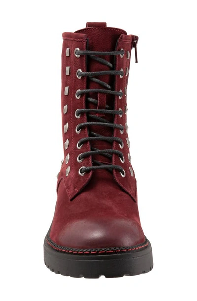 Shop Bueno Studded Combat Boot In Dark Red Nubuck