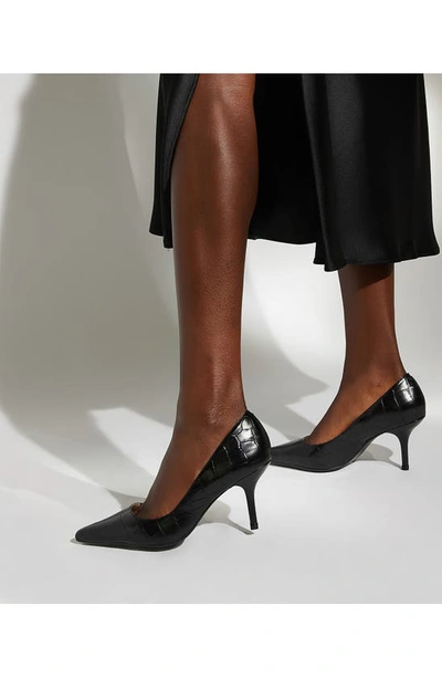 Shop Dune London Bold Croc Embossed Pointed Toe Pump In Black