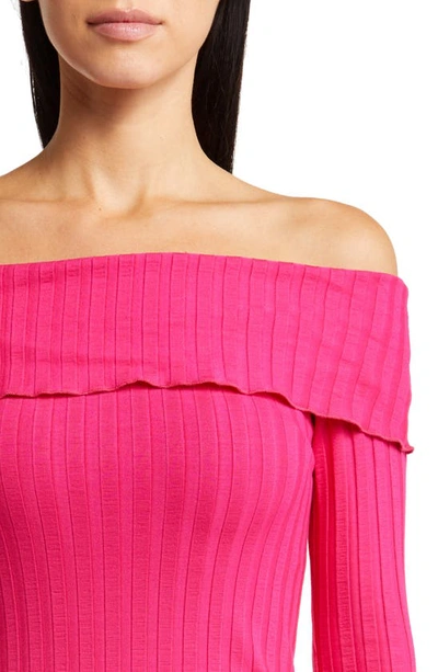 Shop Simon Miller Espen Long Sleeve Foldover Neck Body-con Dress In Funky Fuchsia