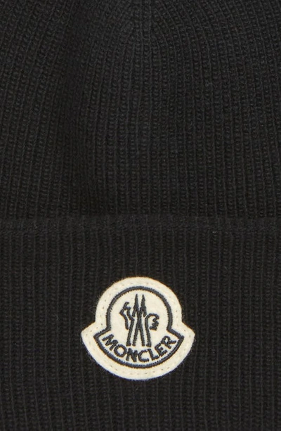 Shop Moncler Genius Bell Logo Patch Rib Wool Beanie In Black