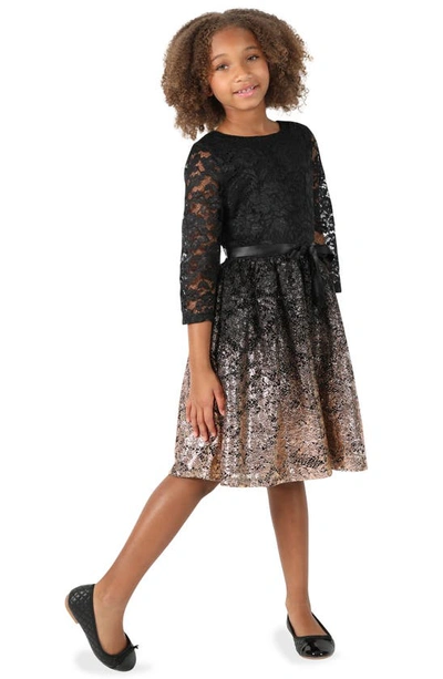 Shop Little Angels Kids' Metallic Lace Party Dress In Black