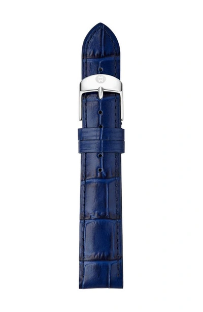 Shop Michele Croc Embossed Leather Watchband, 16mm In Navy