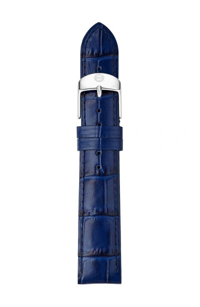 Michele 16mm Embossed Alligator Pattern Calf Leather Watch Strap In Navy