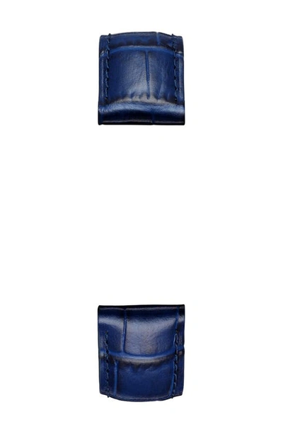 Michele 16mm Embossed Alligator Pattern Calf Leather Watch Strap In Navy