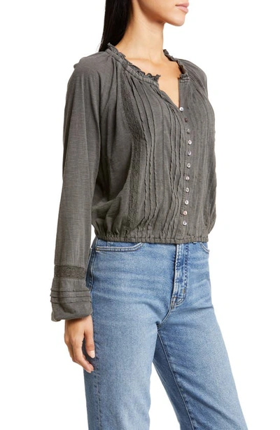 Shop Lucky Brand Embroidered Peasant Blouse In Washed Black