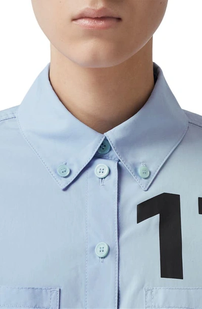 Shop Burberry Anette Horseferry Cotton Button-down Shirt In Sky Blue