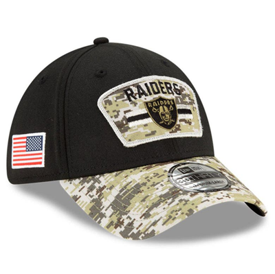 Shop New Era Black/camo Las Vegas Raiders 2021 Salute To Service 39thirty Flex Hat