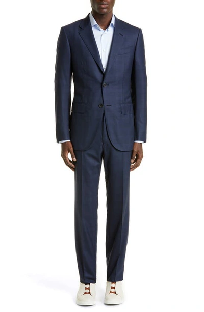 Shop Zegna Prince Of Wales Plaid Centoventimila Wool Suit In Navy