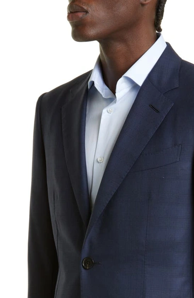 Zegna Prince Of Wales Plaid Centoventimila Wool Suit In Navy