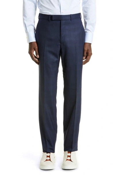 Zegna Prince Of Wales Plaid Centoventimila Wool Suit In Navy