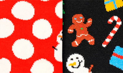 Happy Socks Polka Dot Snowman Assorted 2-pack Cotton Blend Crew Socks In Dark Blue
